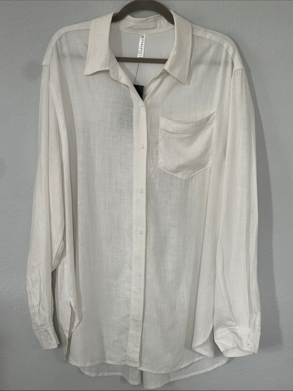 Fabletics Women’s Linen Blend Oversized Button Down Shirt White L NWT